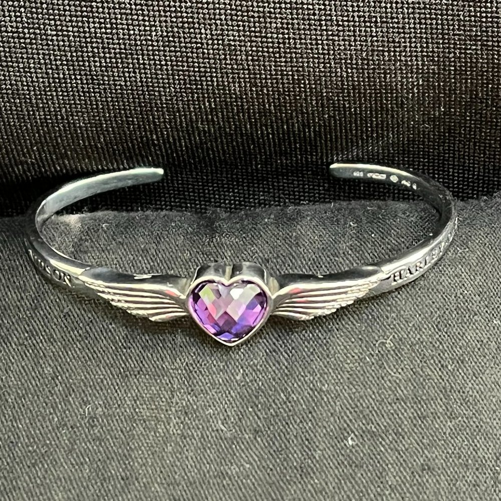 HARLEY DAVIDSON LADIES CRYSTAL PURPLE HEART SILVER CUFF